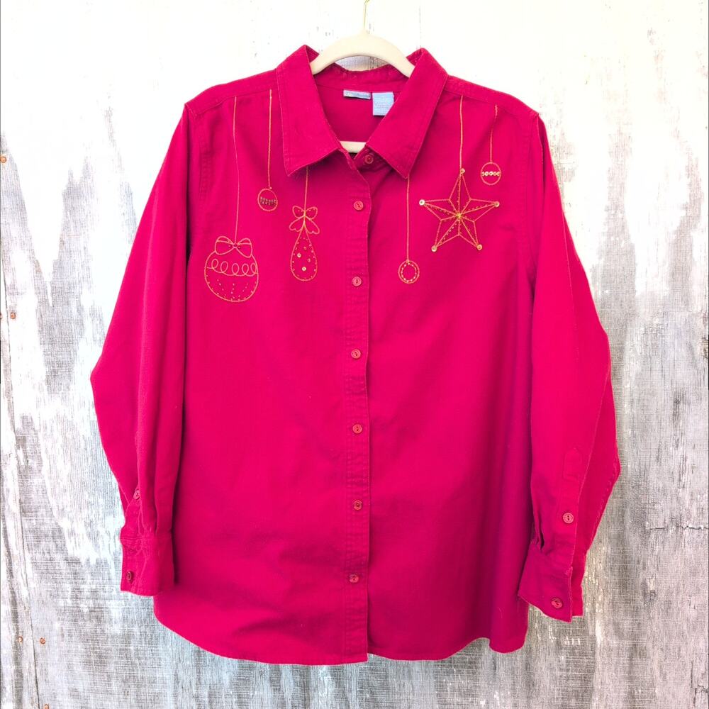 Vintage Holiday Editions Chamois Embroidered  CottageCore GrandmaCore Women's XL